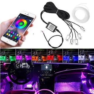Oto İç Ortam Ambiyans Neon RGB 5 Parça led Işık Lamba 12V APP Kontrollü Dekoratif Lamba