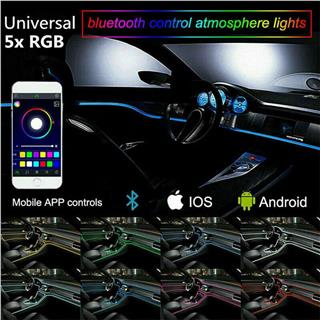 Oto İç Ortam Ambiyans Neon RGB 5 Parça led Işık Lamba 12V APP Kontrollü Dekoratif Lamba