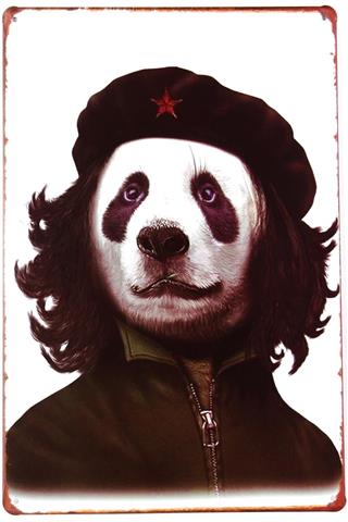 Panda Duvar Süsü Dekor Retro Metal Tabela 30x20 Cm