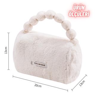 Peluş Makyaj Kozmetik Bakım Malzemesi Çantası ve Kürklü Seyahat Organizer Çanta