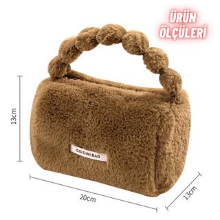 Peluş Makyaj Kozmetik Bakım Malzemesi Çantası ve Kürklü Seyahat Organizer Çanta