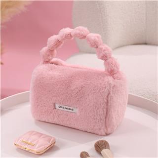 Peluş Makyaj Kozmetik Bakım Malzemesi Çantası ve Kürklü Seyahat Organizer Çanta