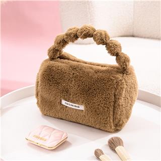 Peluş Makyaj Kozmetik Bakım Malzemesi Çantası ve Kürklü Seyahat Organizer Çanta