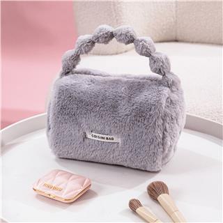 Peluş Makyaj Kozmetik Bakım Malzemesi Çantası ve Kürklü Seyahat Organizer Çanta