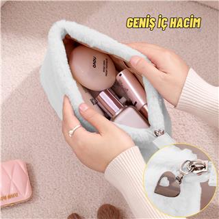 Peluş Makyaj ve Kozmetik Eşya Taşıma Çantası Geniş Hacimli Çanta Organizer