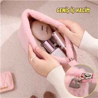 Peluş Makyaj ve Kozmetik Eşya Taşıma Çantası Geniş Hacimli Çanta Organizer