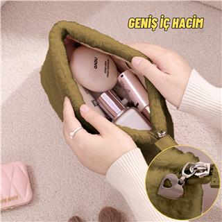 Peluş Makyaj ve Kozmetik Eşya Taşıma Çantası Geniş Hacimli Çanta Organizer