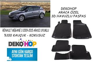 RENAULT MEGANE 3 2009-2015 ARASI Araca Özel Oto Paspas 3D Havuzlu Paspas Kauçuk
