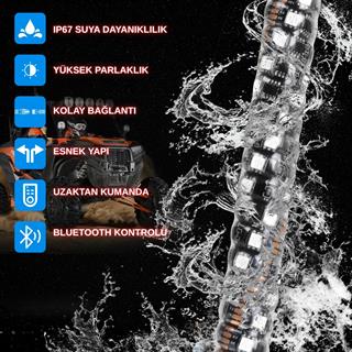Rgb Led Işıklı Kırbaç Bayrak Anten Çubuğu 90cm Off‑road Atv Utv Uygulama Kumandalı Yüksek Parlaklık