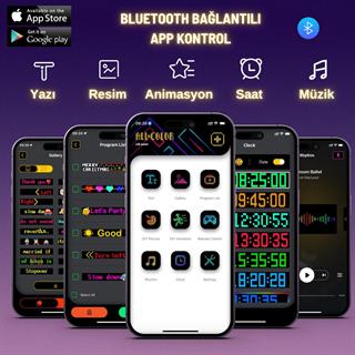Rgb Led Matrix Panel Dijital Ekran  17X7 CM App Kontrollü Kumandalı 16x32 Led Animasyon Kayan Ekran