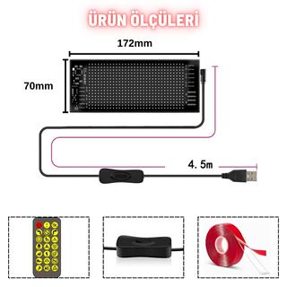 Rgb Led Matrix Panel Dijital Ekran  17X7 CM App Kontrollü Kumandalı 16x32 Led Animasyon Kayan Ekran