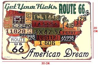 Route 66 American Dream Dekor Retro Metal Tabela 30x20 Cm