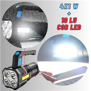 Şarjlı Ultra Parlak 4 Led + Yan COB LED Saplı El Feneri Kamp Avcılık Günlük Yaşam Kullanım