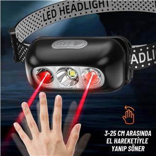 Sensörlü Kafa Lambası Kamp Balıkçılık ve Günlük Yaşam Şarjlı Led Işık