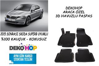 Skoda Superb 2015 SONRASI 3D Havuzlu Araca Özel Kauçuk Oto Paspas