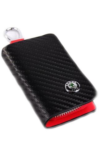 SKODA Uyumlu Karbon Desen Deri Cüzdan Anahtarlık