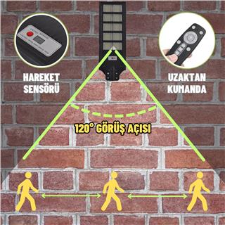 Solar Güneş Enerjili 1000W Kumandalı ve Hareket Sensörlü 1000 Led Bahçe ve Sokak Aydınlatma Lambası 