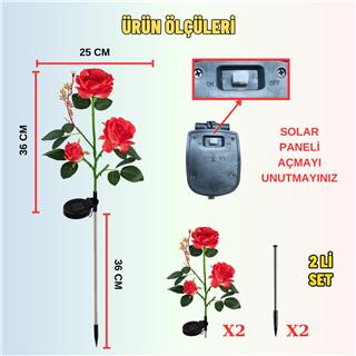 Solar Güneş Enerjili 3 Lü Gül Aplik LED Lamba Bahçe Veranda Merdivenlerinizde Şık Peyzaj Aydınlatması 2 Li Set