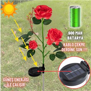 Solar Güneş Enerjili 3 Lü Gül Aplik LED Lamba Bahçe Veranda Merdivenlerinizde Şık Peyzaj Aydınlatması 2 Li Set