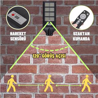 Solar Güneş Enerjili 800W Kumandalı ve Hareket Sensörlü 800 Led Bahçe ve Sokak Aydınlatma Lambası 