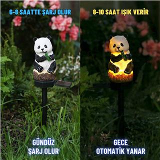 Solar Güneş Enerjili Aplik Panda Led Lamba Bahçe Veranda Merdivenlerinizde Şık Peyzaj Aydınlatması 1 Adet Saplamalı