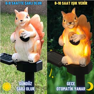Solar Güneş Enerjili Aplik Sincap Led Lamba Bahçe Veranda Merdivenlerinizde Şık Peyzaj Aydınlatması 1 Adet Saplamalı