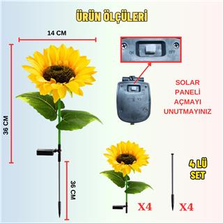 Solar Güneş Enerjili Ayçiçeği Günebakan Aplik LED Lamba - Bahçe, Veranda, Merdivenlerinizde Şık Peyzaj Aydınlatması 4 Lü Set