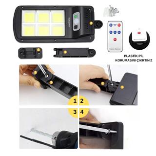 Solar Güneş Enerjili Bahçe Sokak Aydınlatma Lambası Cob Led Su Geçirmez Hareket Sensörlü 3 Mod