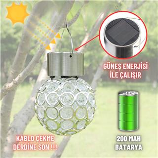 Solar Güneş Enerjili Beyaz Işık Küre Aplik LED Lamba - Bahçe, Veranda, Merdivenlerinizde Şık Peyzaj Aydınlatması 1 Adet