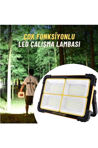 Taşınabilir Projektör Güneş Enerjili Led Çalışma Aydınlatma Ve Çakarlı İkaz Lambası