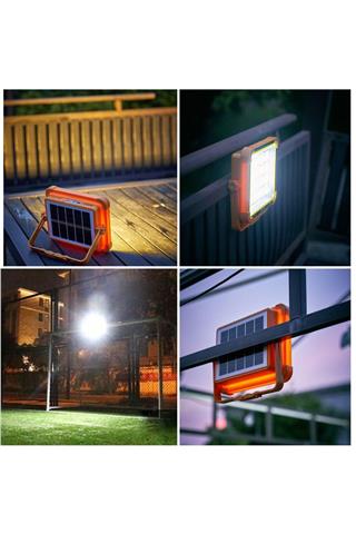 Taşınabilir Projektör Güneş Enerjili Led Çalışma Aydınlatma Ve Çakarlı İkaz Lambası