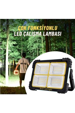 Taşınabilir Projektör Güneş Enerjili Led Çalışma Aydınlatma Ve Çakarlı İkaz Lambası