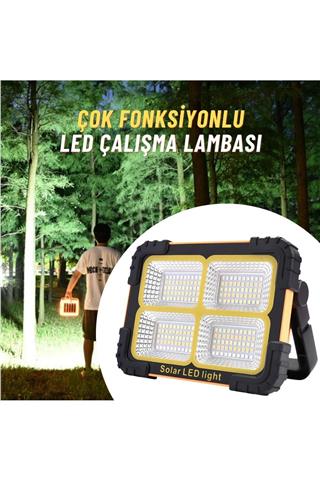 Taşınabilir Projektör Güneş Enerjili Led Çalışma Aydınlatma Ve Çakarlı İkaz Lambası