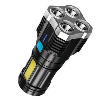 Ultra Parlak El Feneri Usb Şarj 4 Led+Yan Cob Led Taktik El Feneri