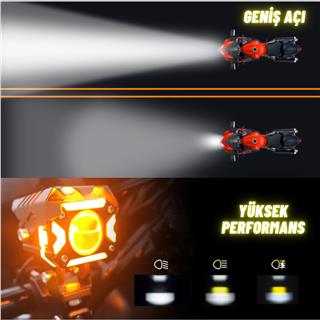 Ultra Parlak LED Motosiklet ve Off Road Sis Farı Çakarlı 4 Modlu Yüksek Performans Metal 12V-24V Led