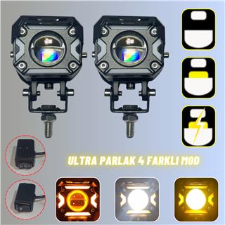 Ultra Parlak LED Motosiklet ve Off Road Sis Farı Çakarlı 4 Modlu Yüksek Performans Metal 12V-24V Led
