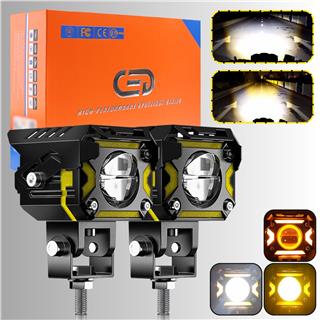 Ultra Parlak LED Motosiklet ve Off Road Sis Farı Çakarlı 4 Modlu Yüksek Performans Metal 12V-24V Led