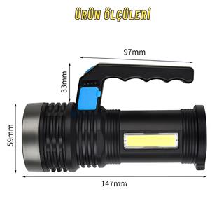Ultra Parlak USB Şarjlı COB LED El Feneri Çok Fonksiyonlu Aydınlatma Saplı Led Işık
