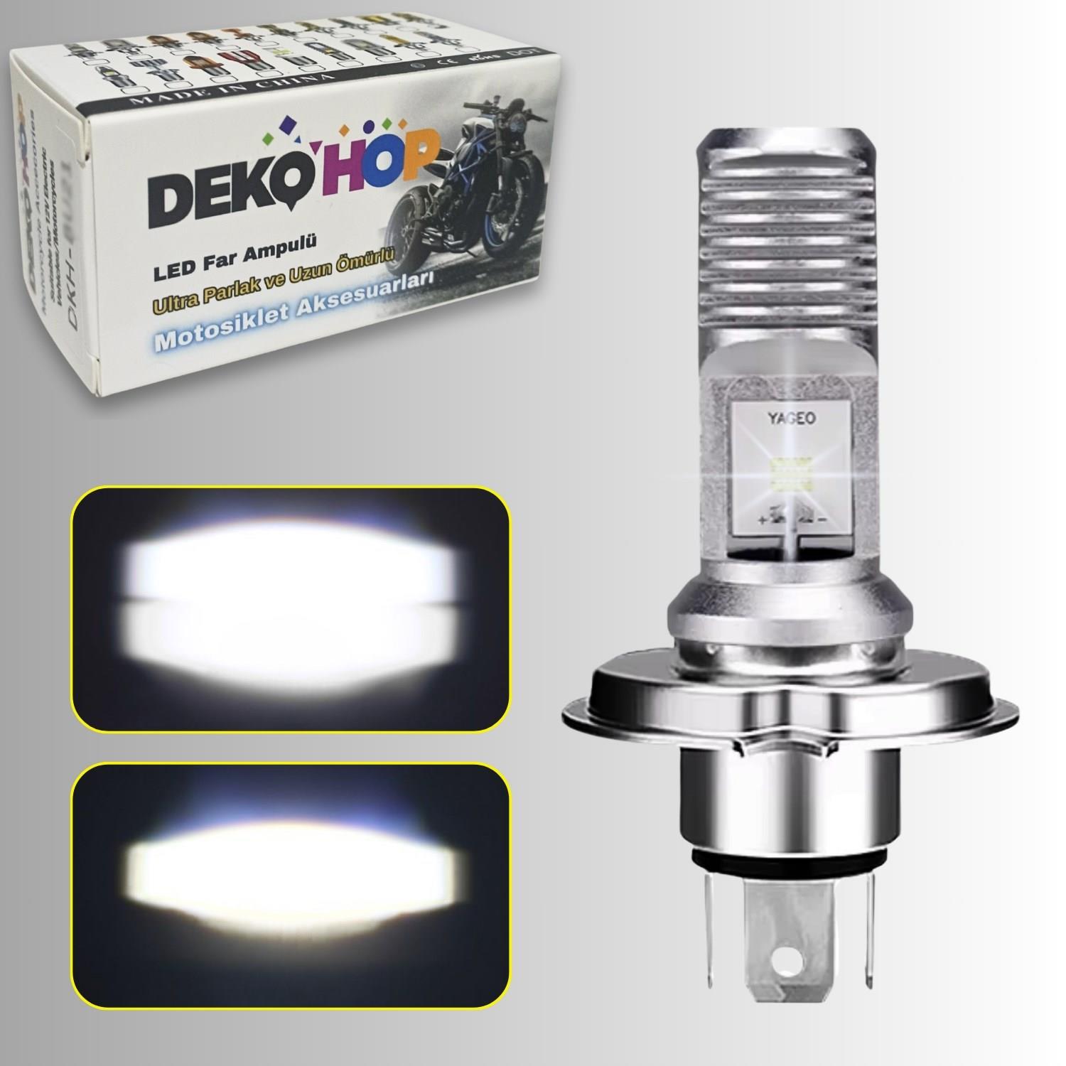  H4 LED Ampul Uzun Kısa Motosiklet  Araba FAR Ampul 12-24V 6000K Beyaz Yüksek Performans 15W 1800LM