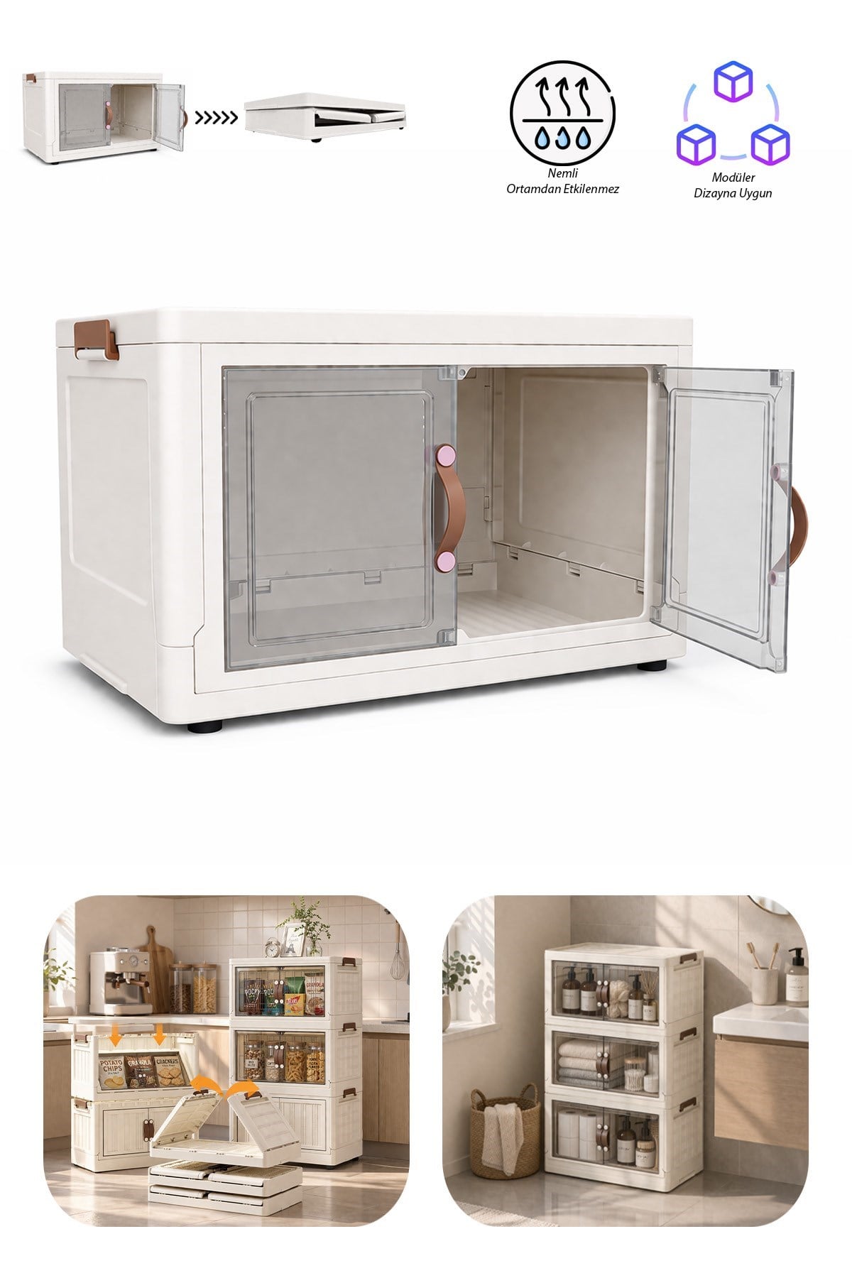  Katlanabilir Tekli Modüler Saklama Kutusu Şeffaf Kapaklı Çok Amaçlı Düzenleyici Portatif Dolap