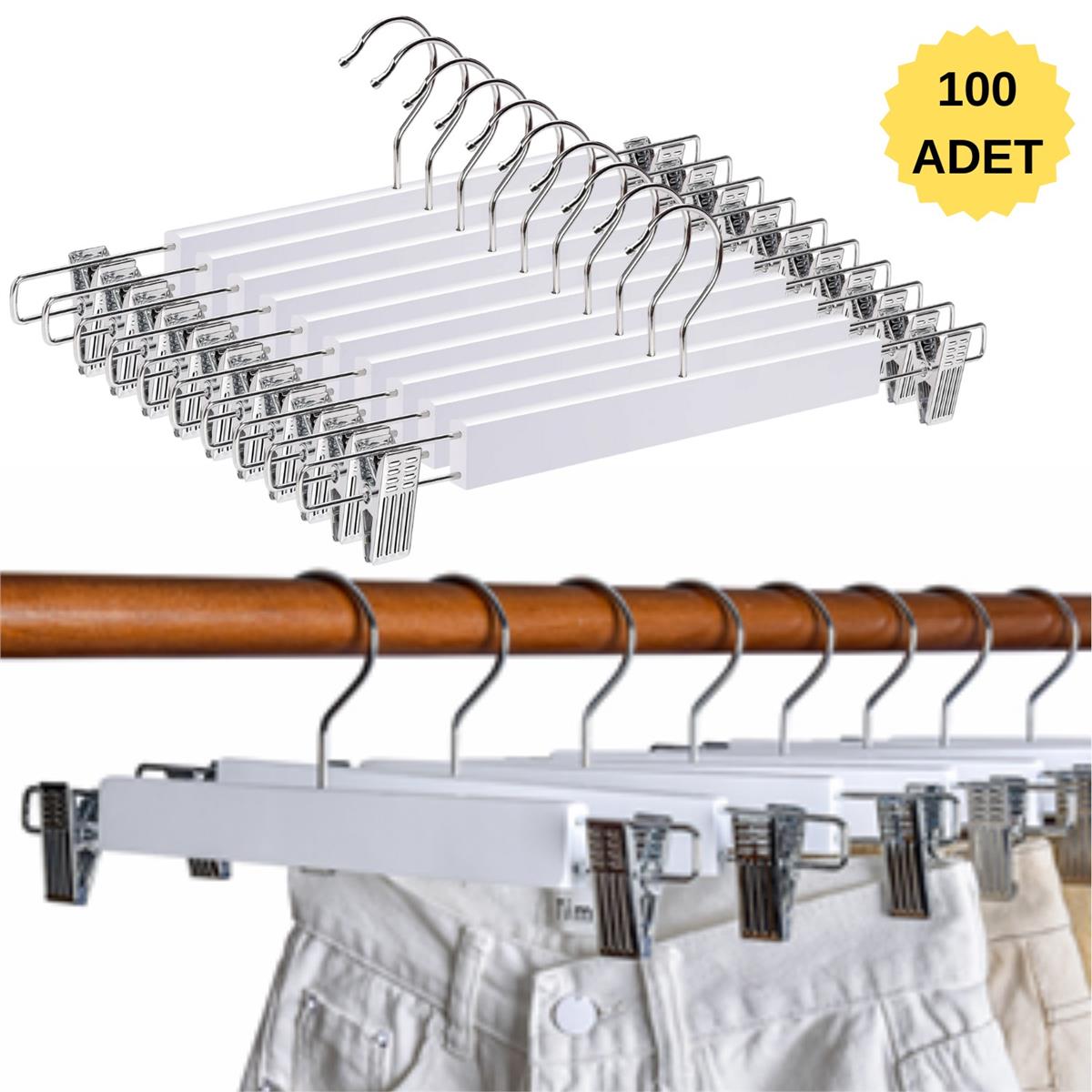 Ahşap Etek Pantolon Askısı Mandallı Lüks Elbise Askılık Vernikli Renk 10/50/100 Adet