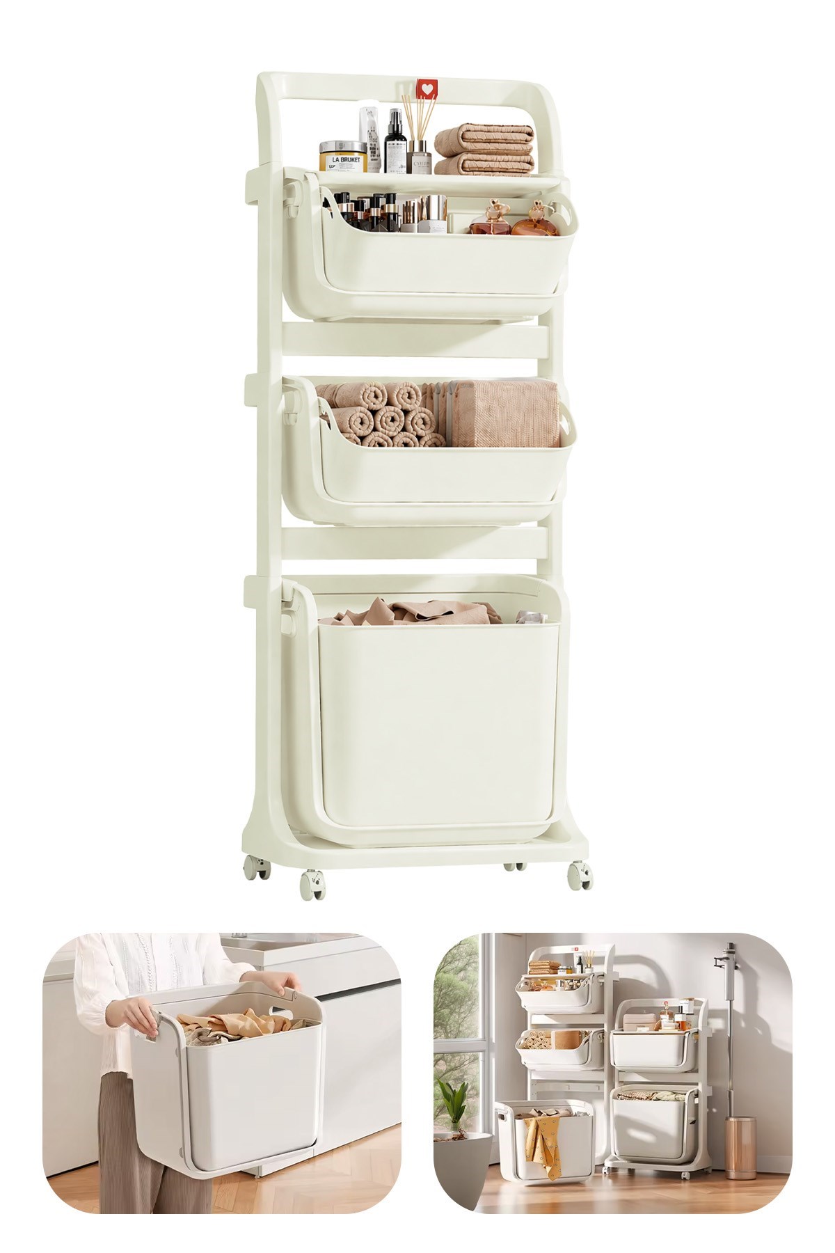 Banyo Mutfak Çocuk Odası Düzenleme Raf Çok Amaçlı Tekerlekli Modüler Organizer Sepet 