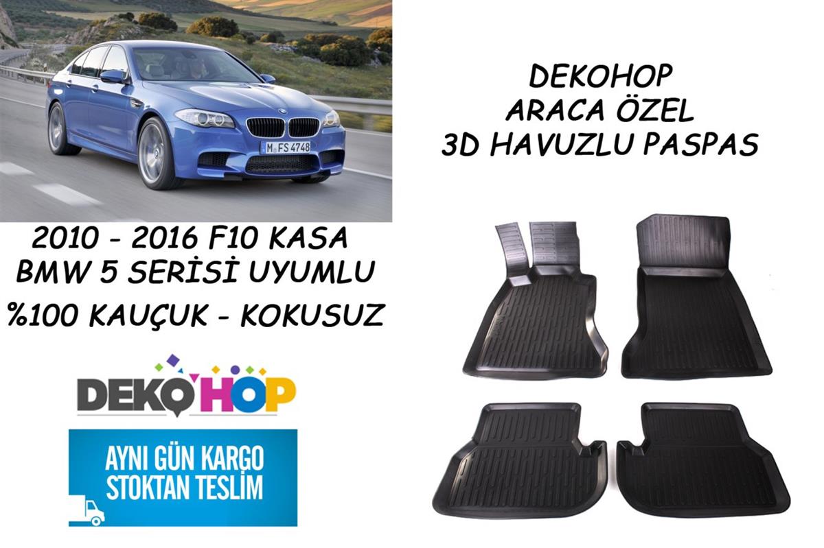 BMW F10 KASA 5 SERİSİ 2010-2016 ARASI Araca Özel Oto Paspas 3D Havuzlu  Kauçuk Dekohop 'da