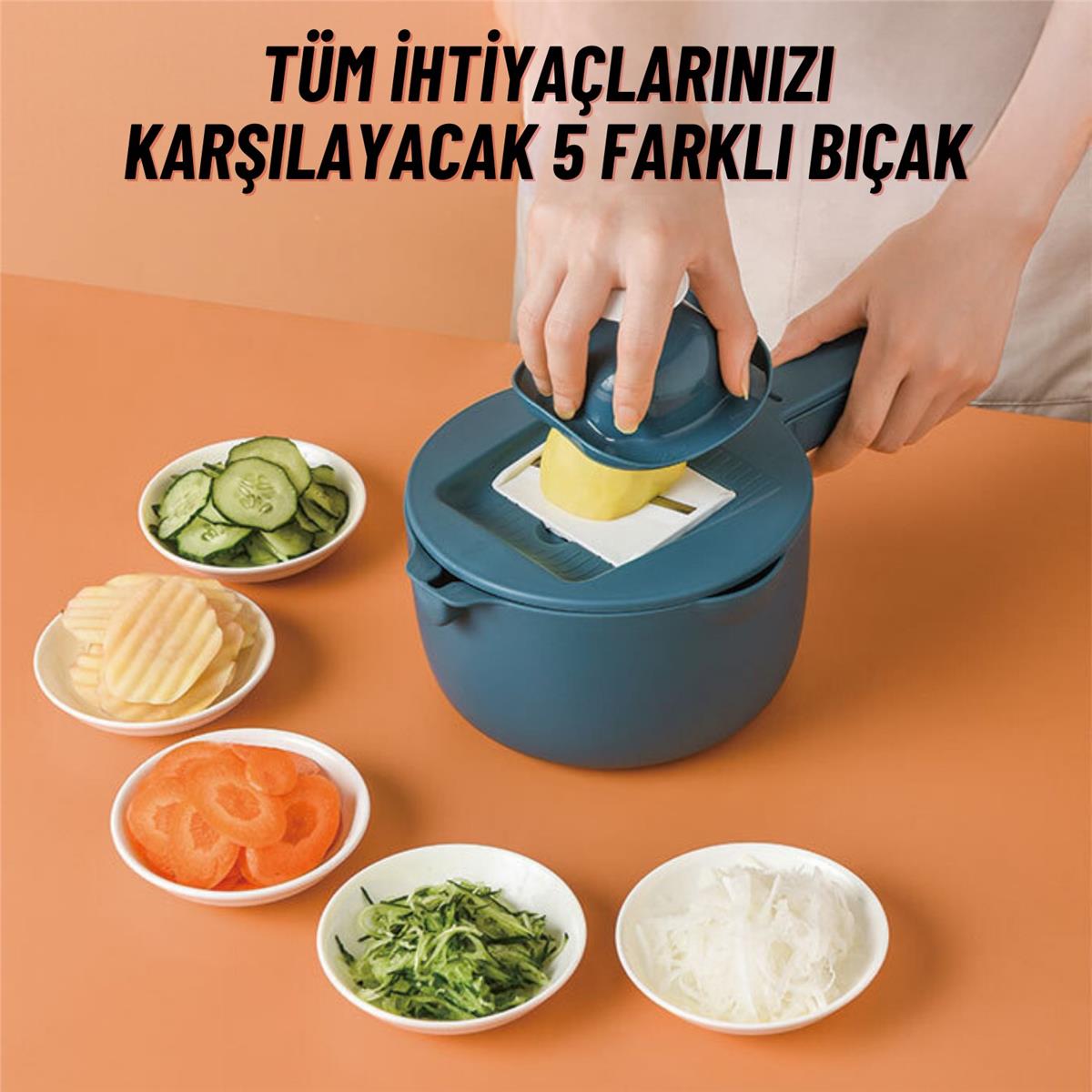 Çok Fonksiyonlu Sebze Meyve Doğrayıcı-Dilimleyici Rendeleme Kesme Süzgeç Mutfak Seti 10 Parça