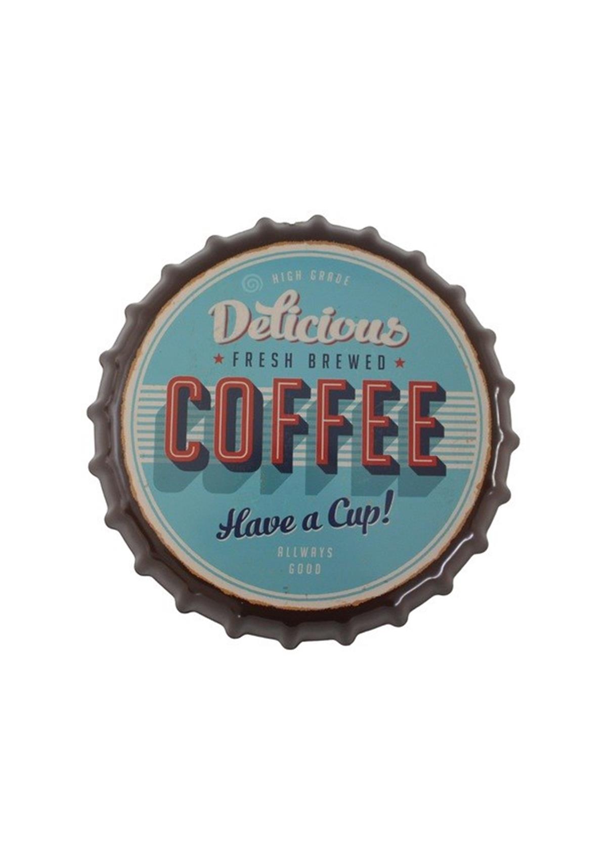 Delicious Coffee Temalı Dekorasyon Duvar Süsü Metal Tabela