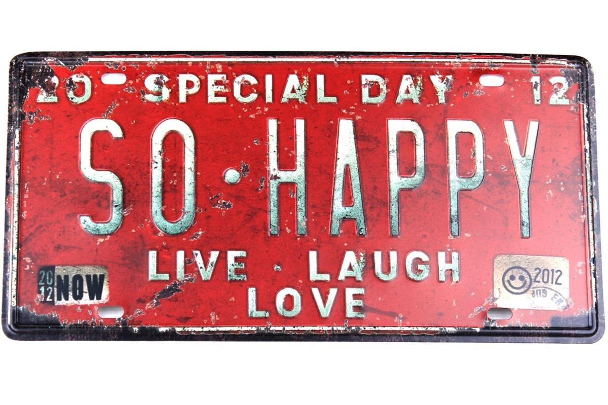 Duvar Süsü Dekor Retro Metal Tabela ''Happy'' 30x15 CM