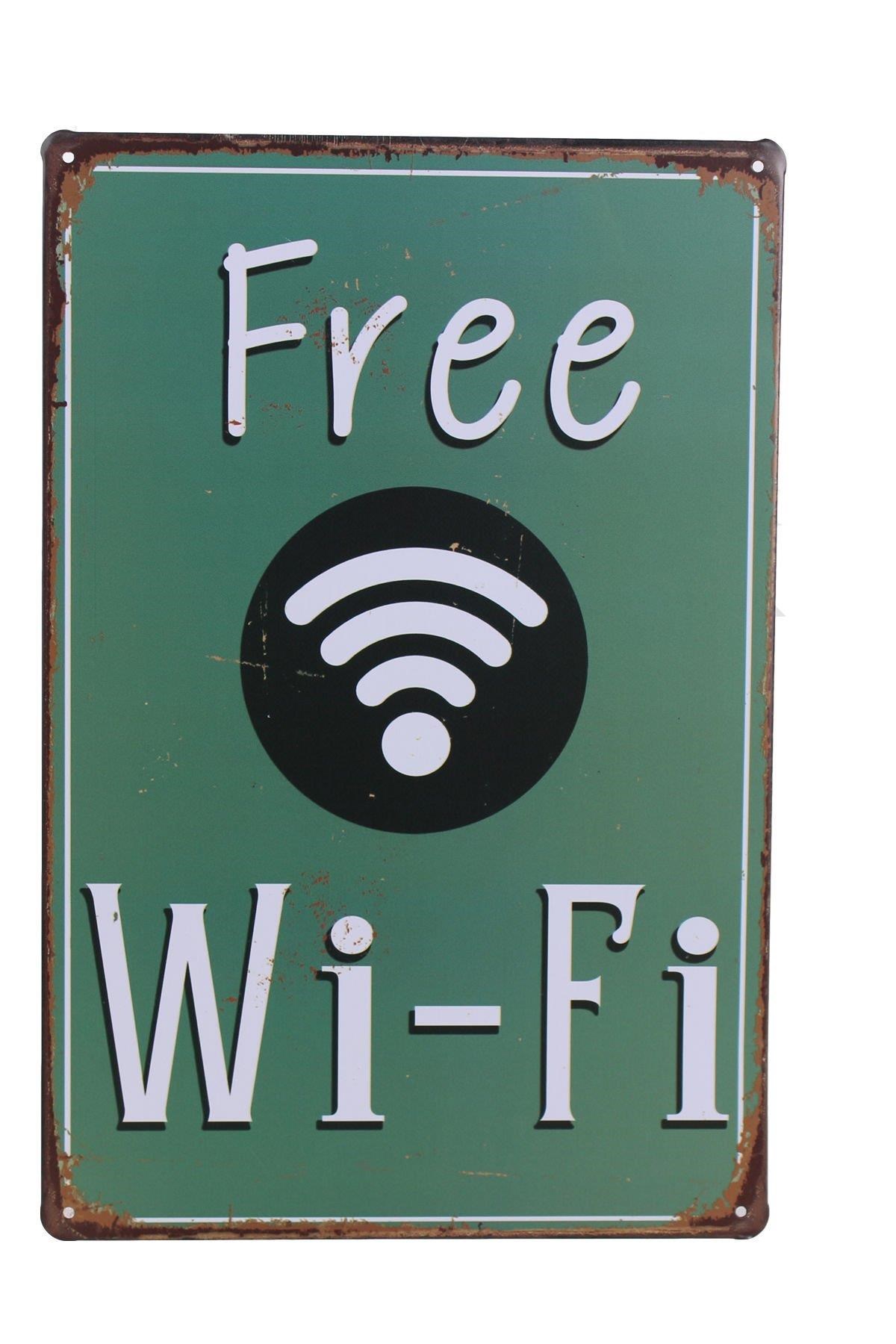 Free Wifi Metal Tabela Dekoratif Dekor Duvar Süsü 30X20 Cm