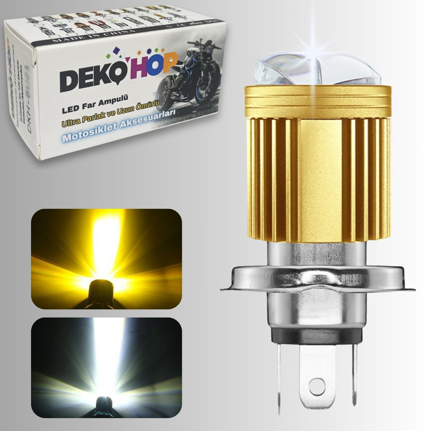 H4 Mercekli LED Ampul Delici 12-24V Beyaz  Amber Sarı Far Lambası Metal Gövde 1 ADET 15W 1500LM