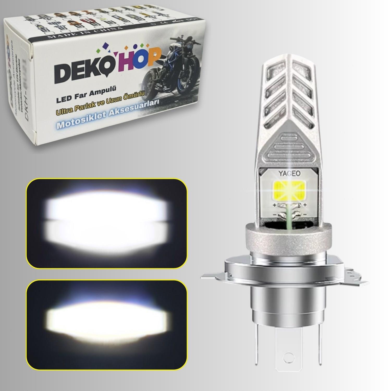 H4 Motosiklet LED Ampul ve LED Işık 12-24V  Beyaz Yüksek Performans Metal Gövde 1500 LM