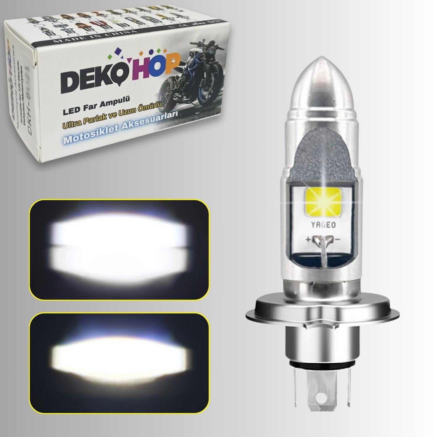 H4 Uzun Kısa Ampul Slım Model Motosiklet Otomobil Far LED Işık 12-24V 6000K Beyaz 12W 1500 LM